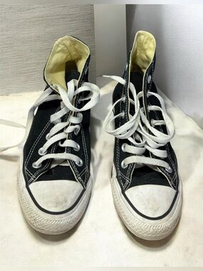 Converse All Star Black Canvas High-Top Sneakers with White Soles &Yellow Lining